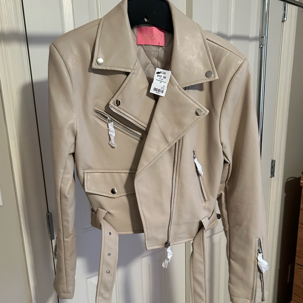 Akira Cream/Beige Moto Jacket By Azalea Wang